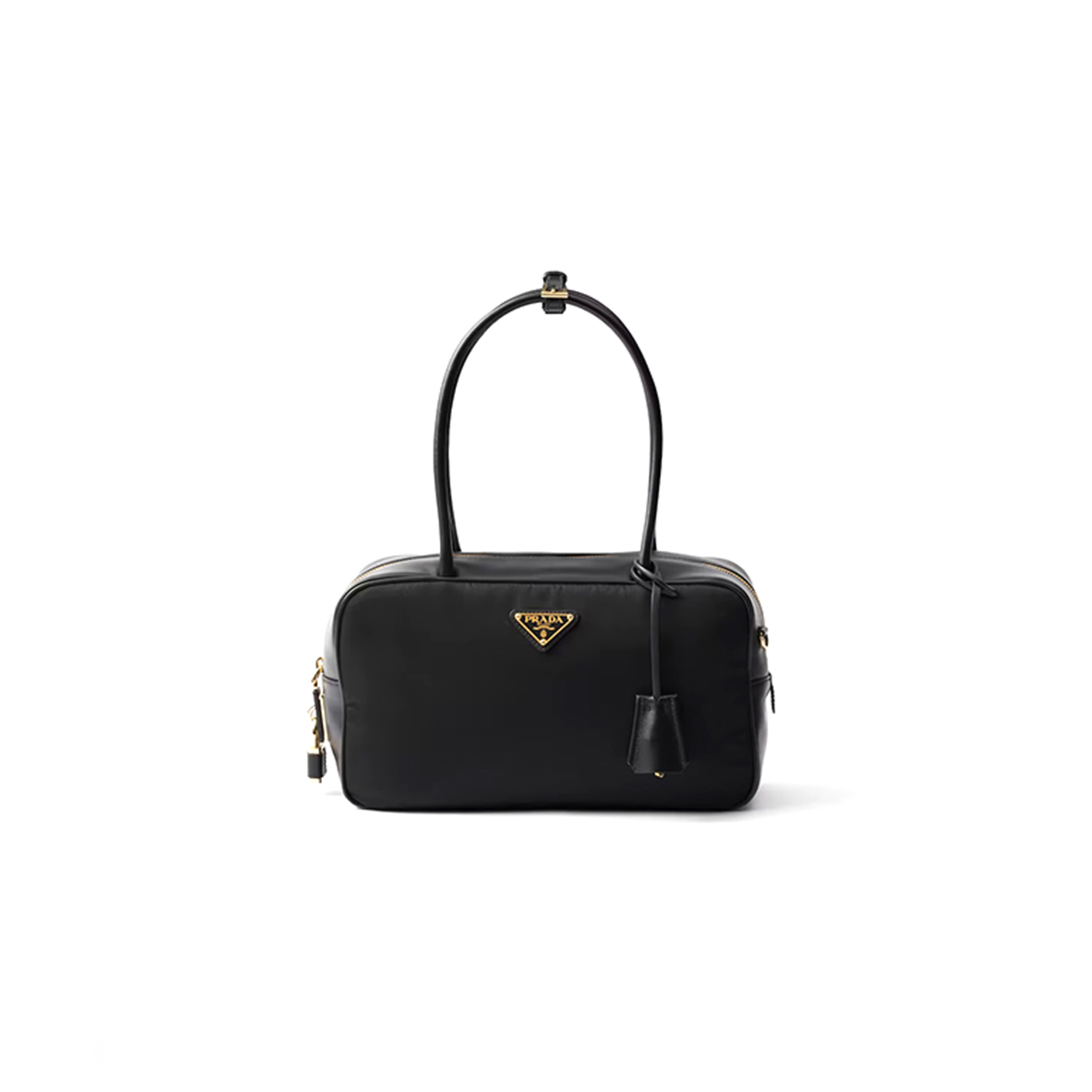 PRADA RE-NYLON AND LEATHER MEDIUM TOP-HANDLE BAG WITH PADLOCK 1BB132 (30*17.5*10cm)